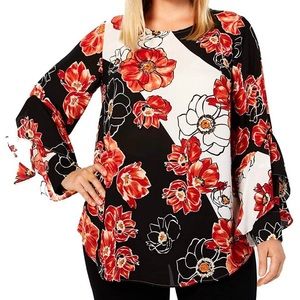 NWT Alfani Floral Ruffle Tiered Sleeve Blouse